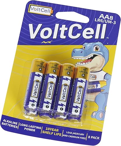 VoltCell Pilas AA alcalinas, paquete de 8