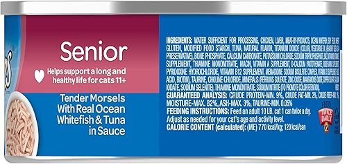 Miniatura 4 de 9Lives Wet Senior - Alimento para gatos, bocados tiernos con pescado blanco real del océano y atún en salsa, latas de 5.5 onzas (paquete de 24)