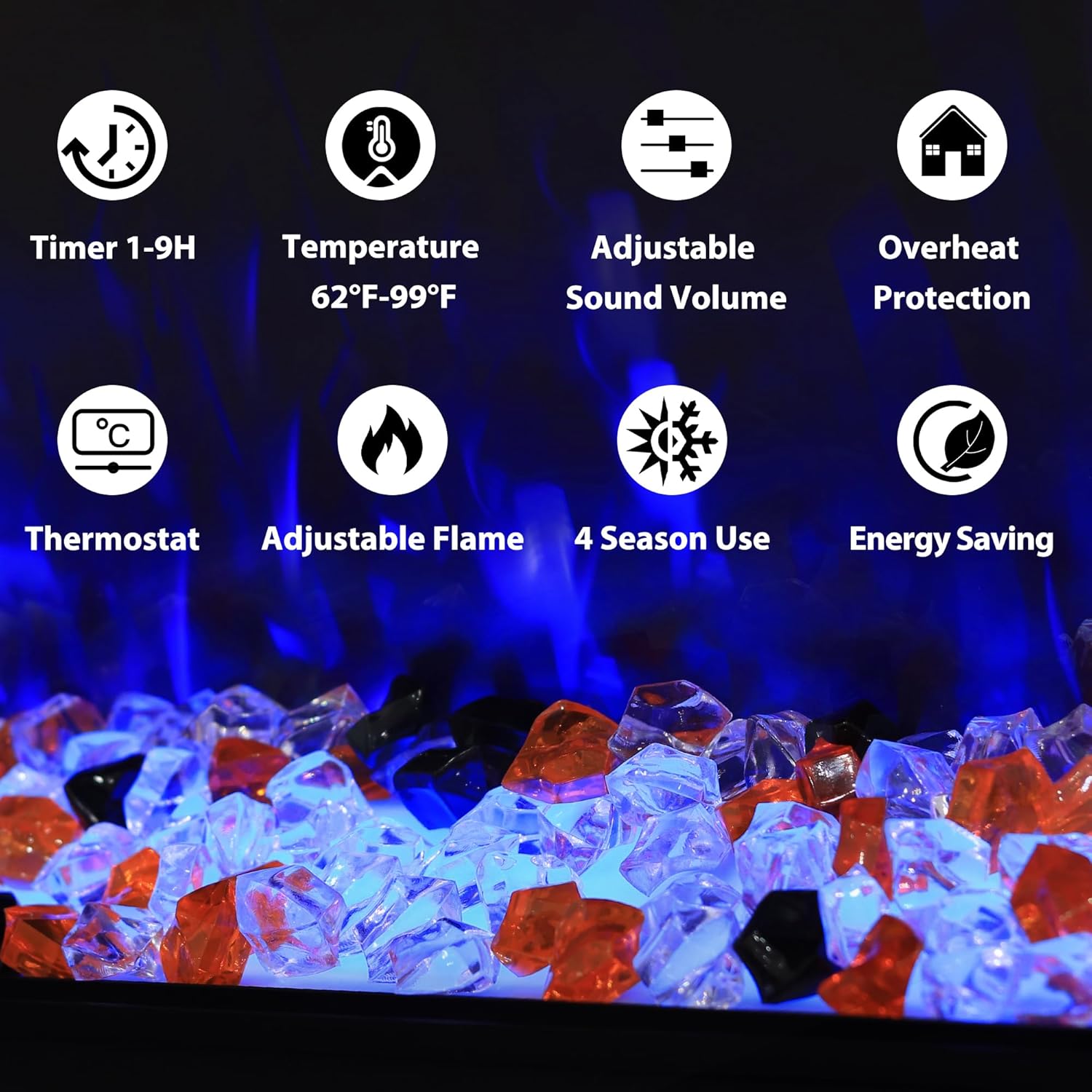 36" WiFi Electric Fireplace, 3-Sided Glass Fireplace Heater with Timer & Thermostat, 13×13 Flame & Fuel Bed Colors with Top Light, Adjustable Sound Volume, Log & Crystals, Work with Alex