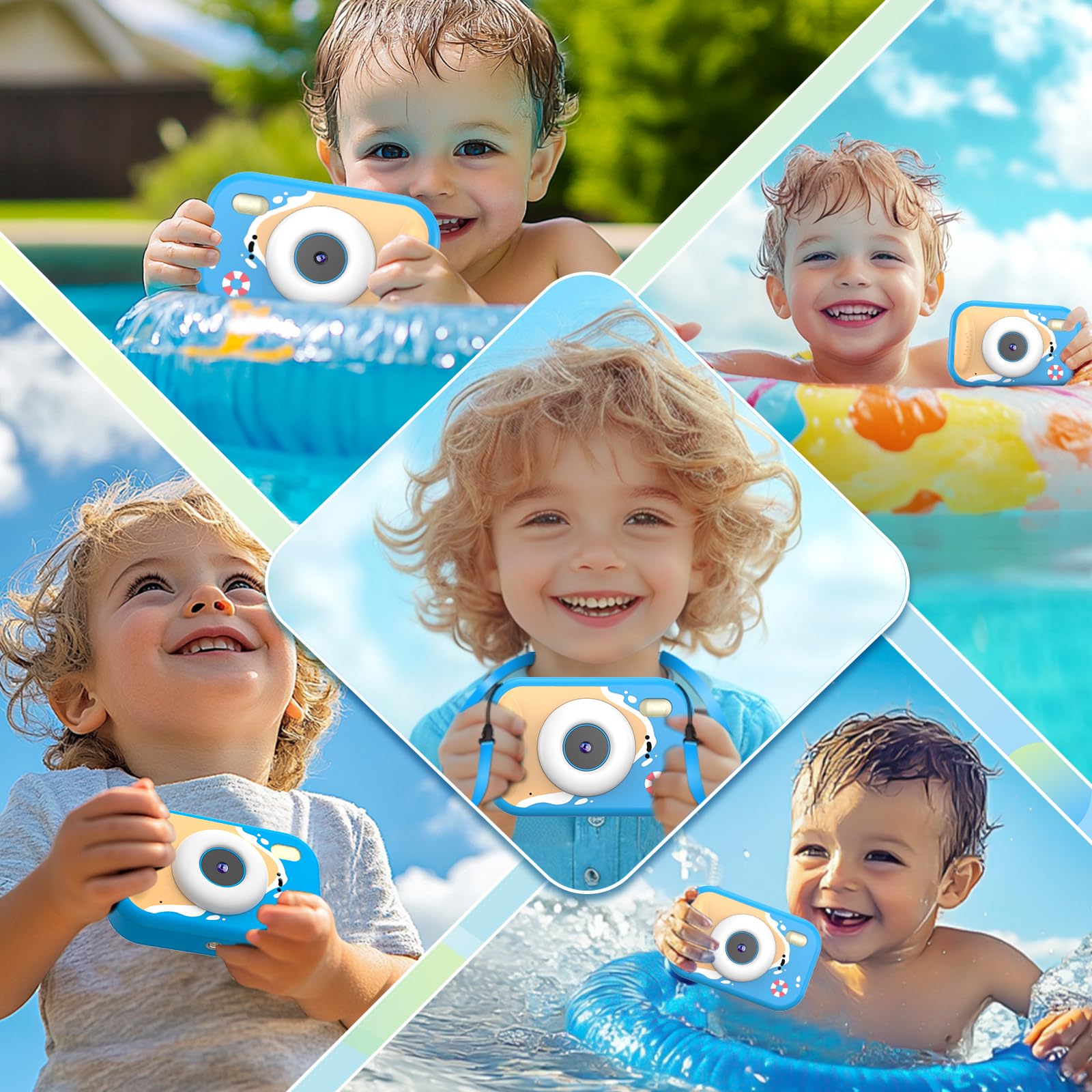 Cámara para niños IP68 impermeable, cámara digital subacuática de 9.84 pies, video HD 1080P y tarjeta de 32 GB, perfecta para natación, piscina, regalo de cumpleaños de Navidad para niños y
