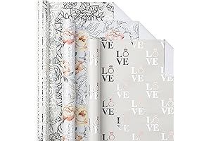 LeZakaa Silver Wrapping Paper Roll - Mini Roll, Flower & Love and...