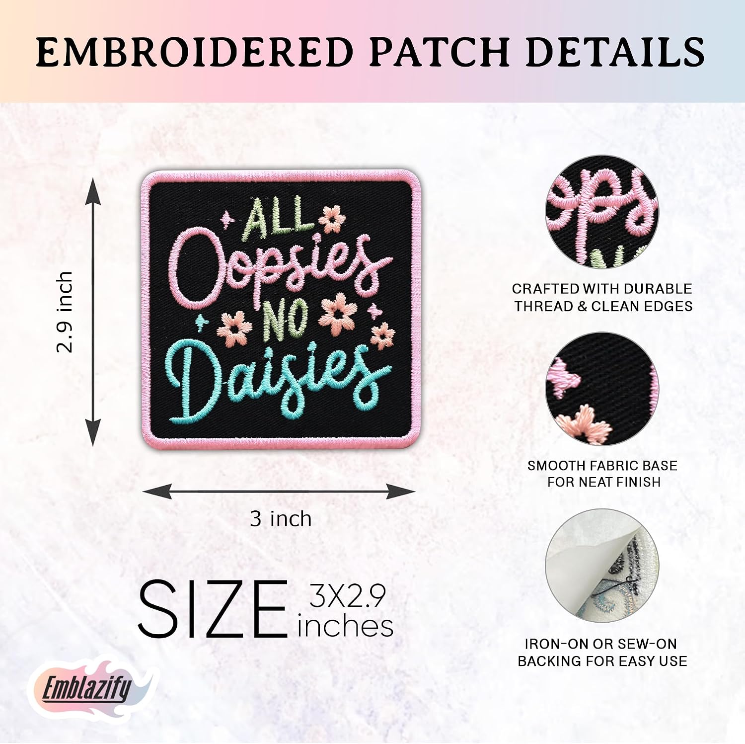 All Oopsies No Daisies Embroidered Patch Funny Sarcasm Applique Embroidery Patches Sarcastic Floral Mental Health Iron On Sew On Patches for Clothes Backpacks Hats Gifts for Women Men 3x2.9 Inches