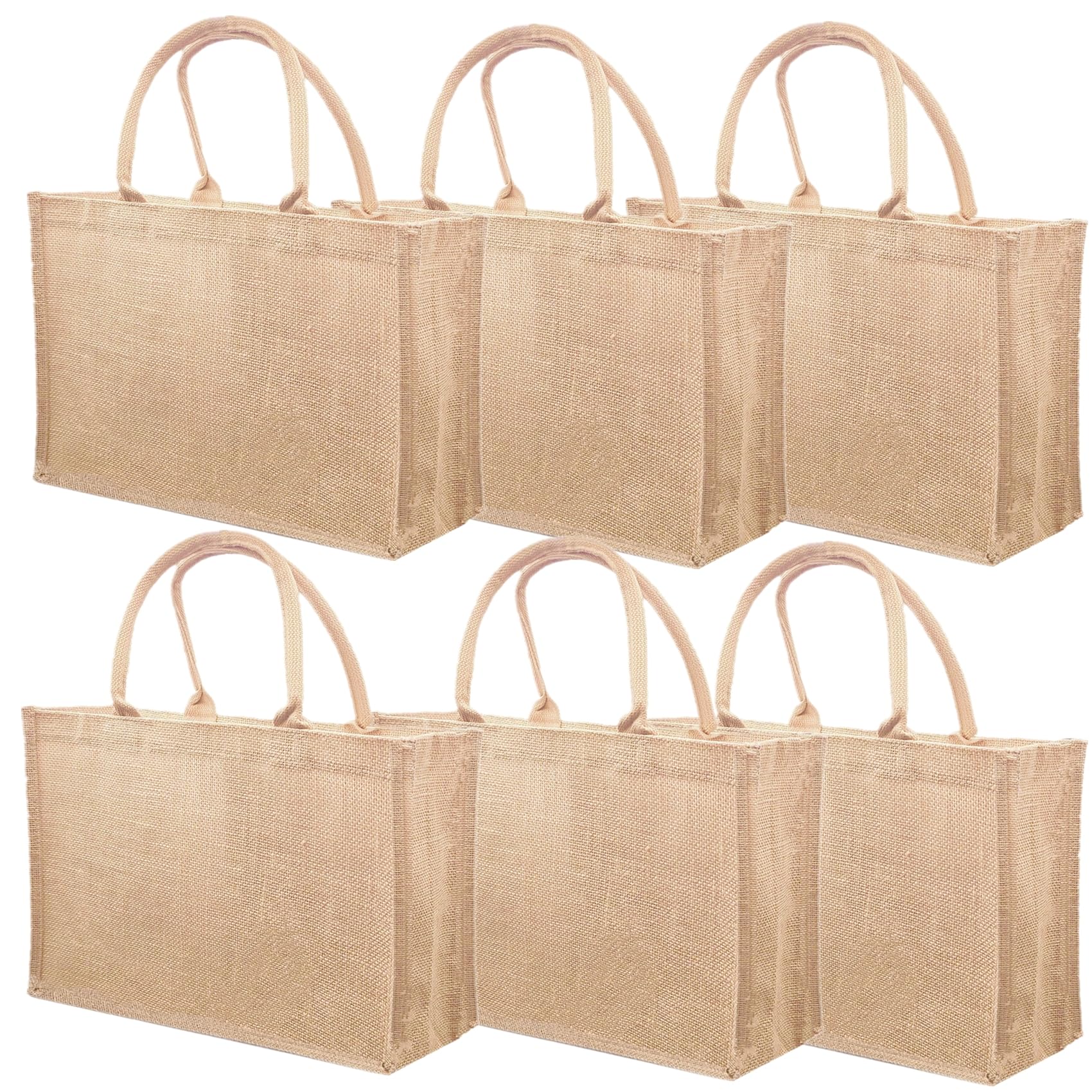 LyyGuanYoo 6 Pack Jute Tote Bag Reusable, Burlap Beach Bags with Sturdy Rounded Handles, Sturdy Base Gym Shopping Travel Bag for Easter Women, Mom,