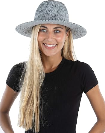 Funky Junque Womens Stylish Knit Fedora Hat - Wide Brim Panama with Woven Leather Tassel