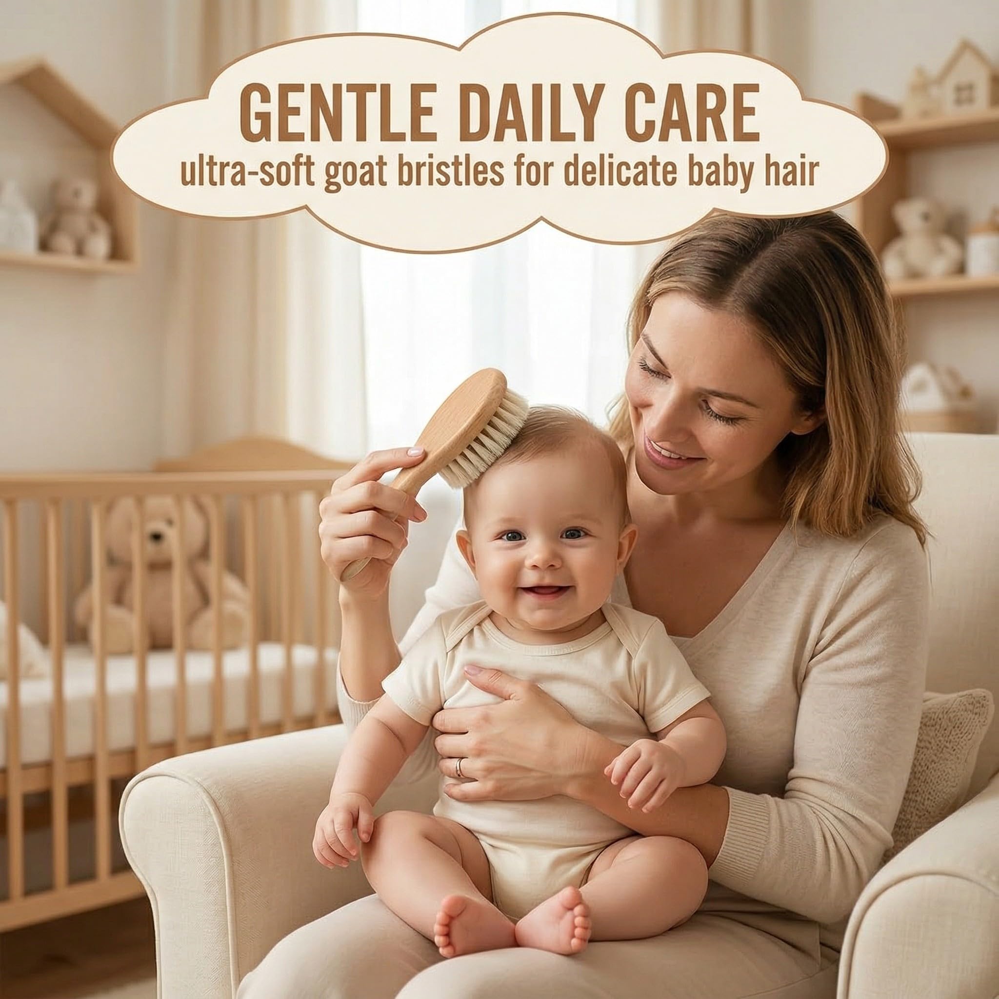 2 Pezzi Spazzole Neonato per Capelli e Serie di Pettini per Neonati - Spazzole in Legno Naturale con Setole di Capra Morbide - Regalo Perfetto per la Doccia per il Bambino