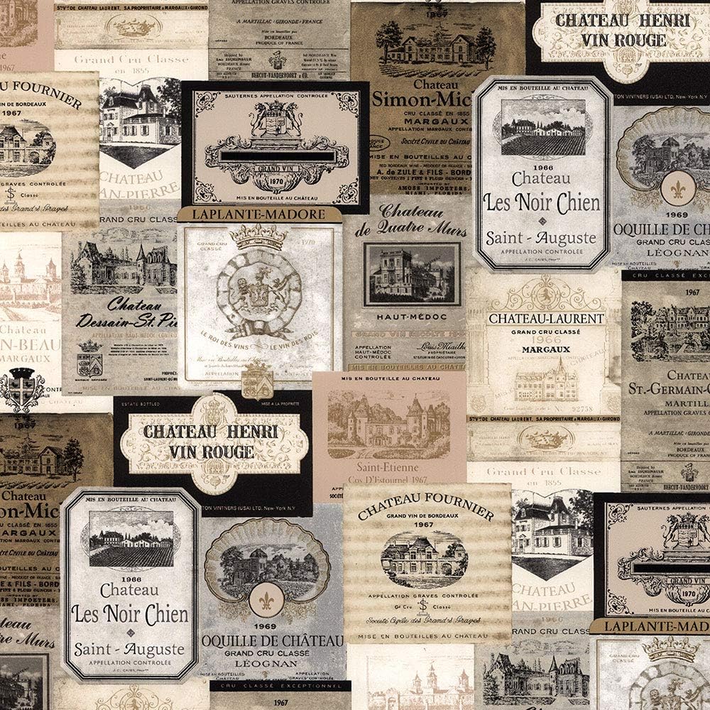 Galax 32.7' x 20.5" Wine Bottle Stamps Kitchen Textured Wallpaper in Black and Brown