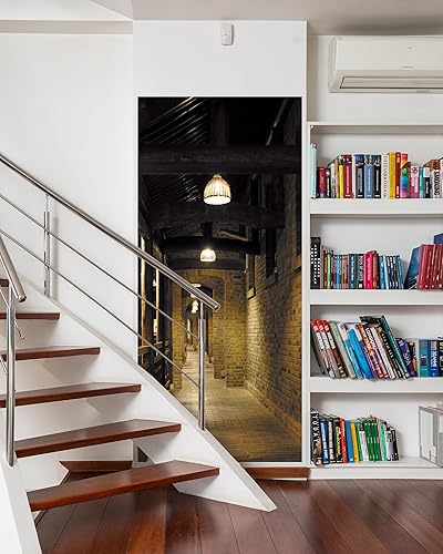 Miniatura 4 de FLFK Adhesivo mural para puerta, corredor retro, despegar y pegar, tamaño combinado 32 x 80 pulgadas, dividido en 2 piezas