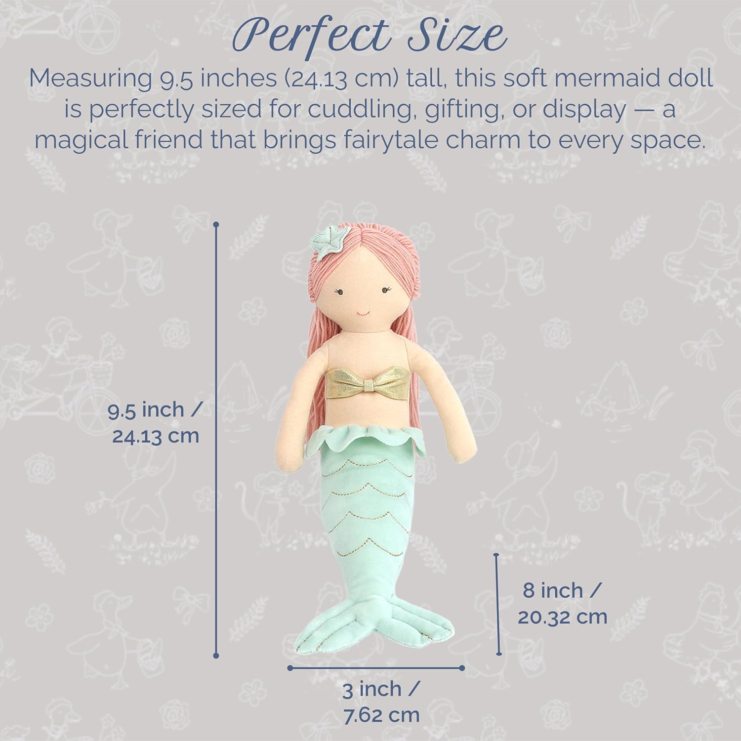 MON AMI Kaia The Mermaid 9.5-Inch Stuffed Doll for Girls | Soft Mermaid Plush Toy | Cuddly Playtime Companion | Charming Nursery & Bedroom Décor | Plush Gift for All Ages