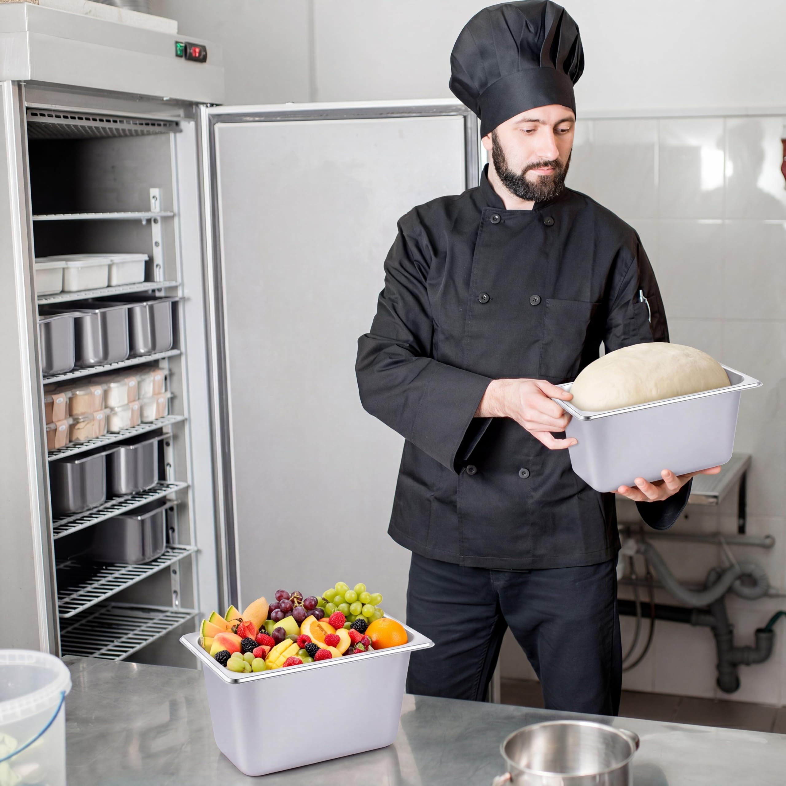 Thenshop Confezione da 10 padelle per hotel, in acciaio inox, impilabili, per catering, catering, cottura a vapore, per hotel, ristoranti, buffet, feste (26 x 16 x 15 cm)