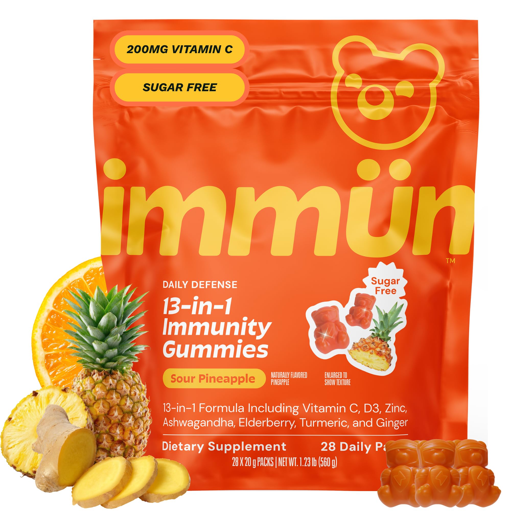 Grüns Immun Immunity Gummies, Vitamin C, Daily Immune Support, 28 ct Sugar-Free 28 Count (Pack of 1)