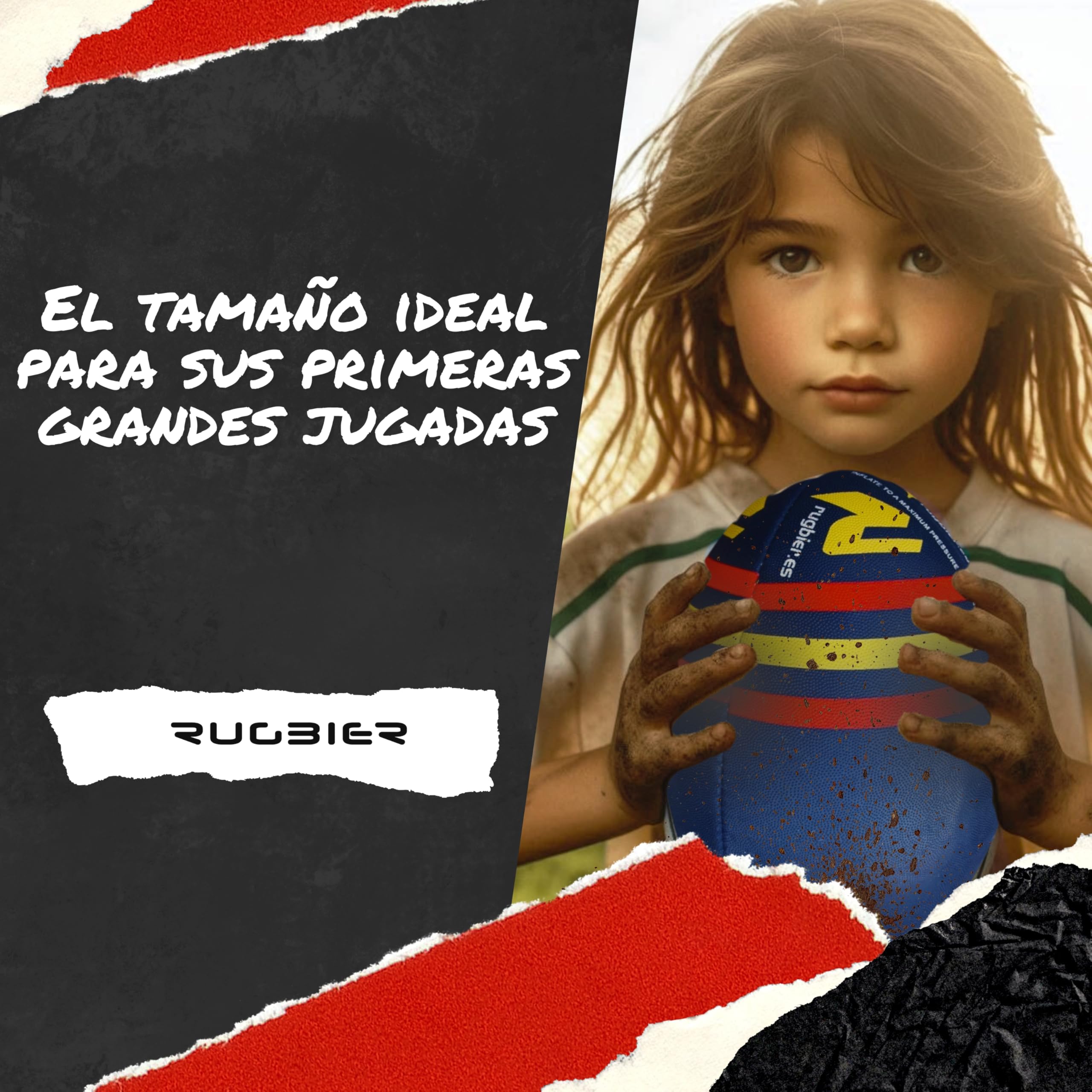 Balón de Rugby para Niños y Niñas T3 – Balón para Escuela - Iniciación y Entrenamiento - Diseño Exclusivo - Modelo Spain Flag