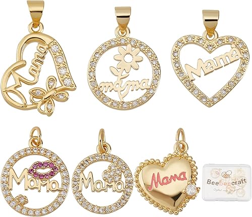 Beebeecraft 6 dijes chapados en oro de 18 quilates con forma de corazón redondo y plano para el Día de la Madre, Día de la Madre, cumpleaños,
