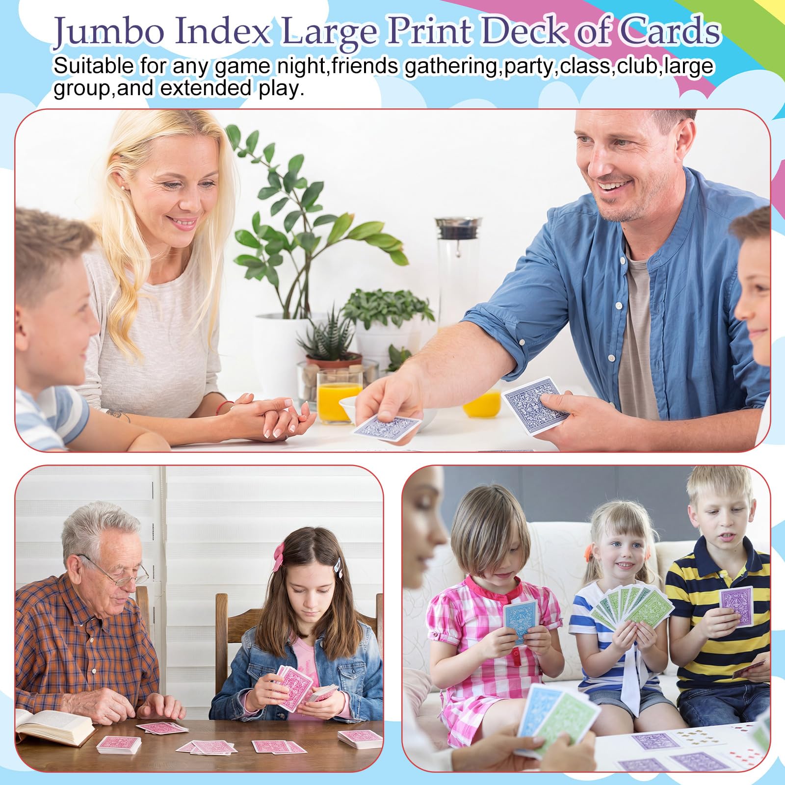 Zubebe Confezione da 24 carte da gioco jumbo, dimensioni standard, in plastica, mazzi da poker per anziani, adulti e bambini, carte da gioco impermeabili per campeggio, serate di gioco in famiglia