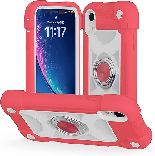 Miniatura 8 de Funda para iPhone XR de 6.1 pulgadas con soporte de anillo, con 2 protectores de pantalla de cristal, resistente a los golpes, resistente a los