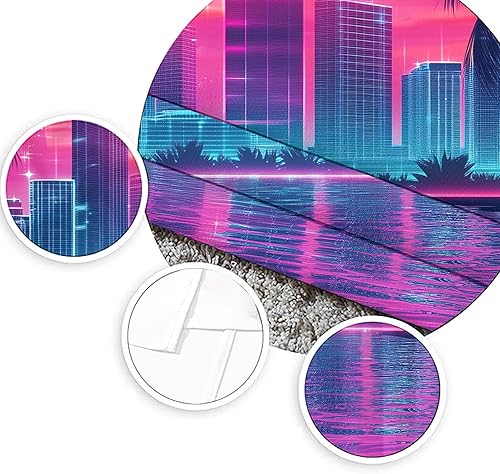 Miniatura 3 de Cortinas de neón Synthwave para dormitorio, cortinas de atardecer urbano de 63 pulgadas de largo para sala de estar, cortinas opacas retro de los