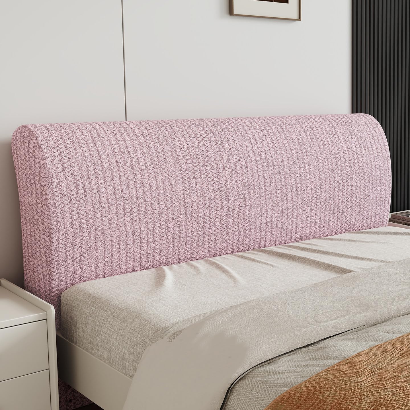 EFELIM Fleece Bed Headboard Cover for Full Queen King Size, High Count Headboard Slipcover Headboard Dustproof Protector Cover for Bedroom Decor (Gray Pink,Length:200cm/78.7in)
