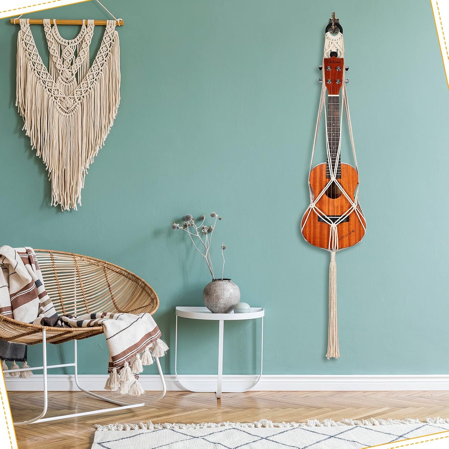 Woanger 3 Pcs Macrame Ukulele Wall Hanger 21-24 Inches Boho Holder