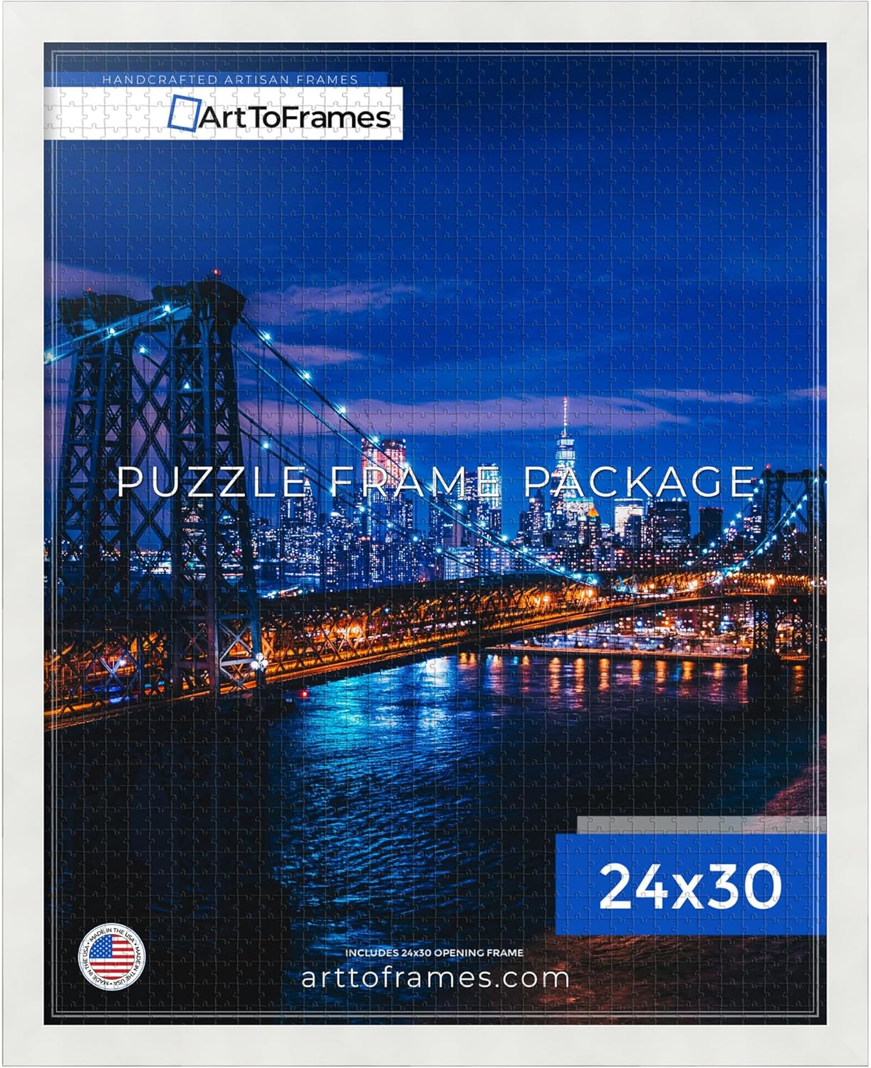 ArtToFrames 24x30 INCH / 61x76.2 CM White Frame for 1000 piece Puzzles.This 1.25 Inch Custom MDF Puzzle Frame is Soft White - Comes with Economy Acrylic (Puzzle5179-24x30)
