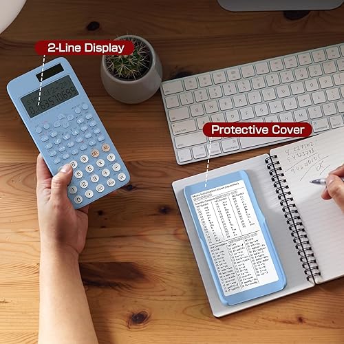 Miniatura 2 de NEWYES Calculadora científica para estudiantes, calculadora de matemáticas de 2 líneas con cubierta antipolvo, suministros de escuela media y