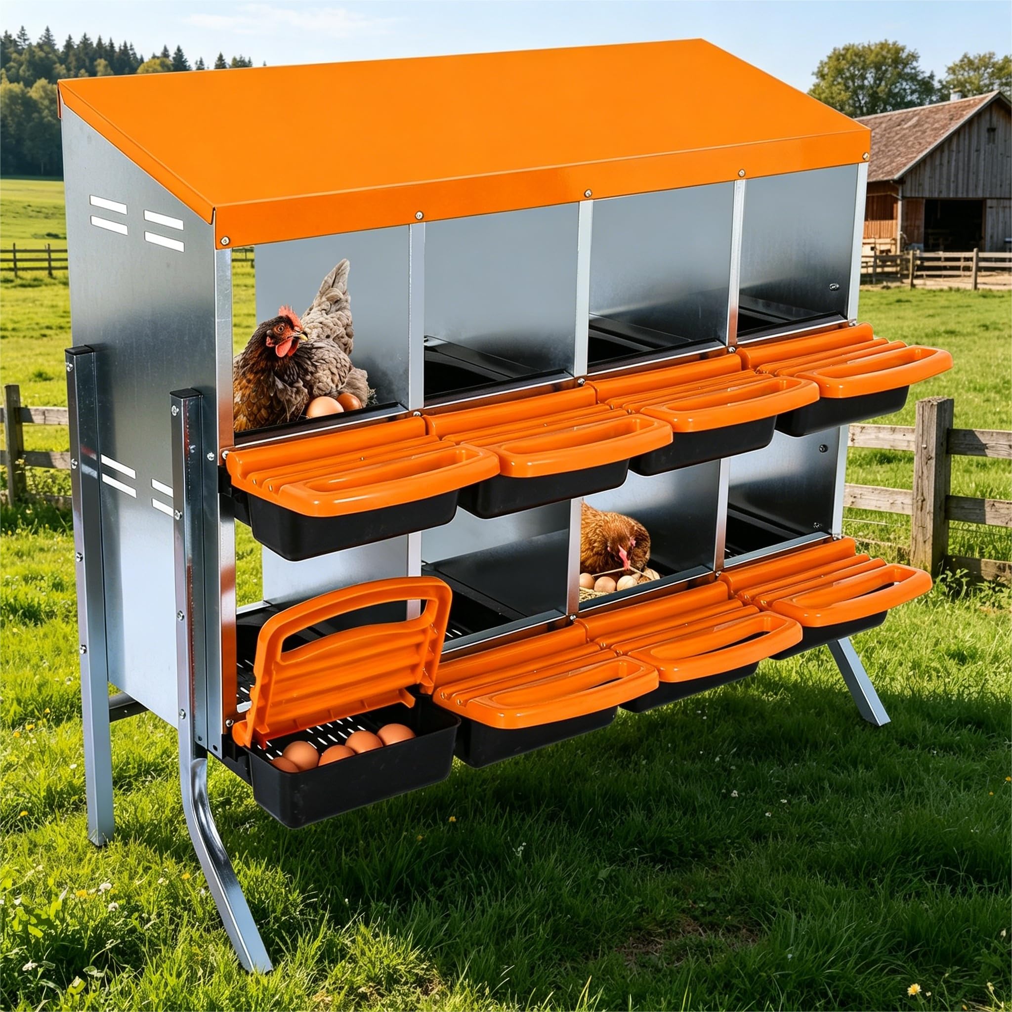 Hühner Legenester 8 Fächer, Orange mit Halterung