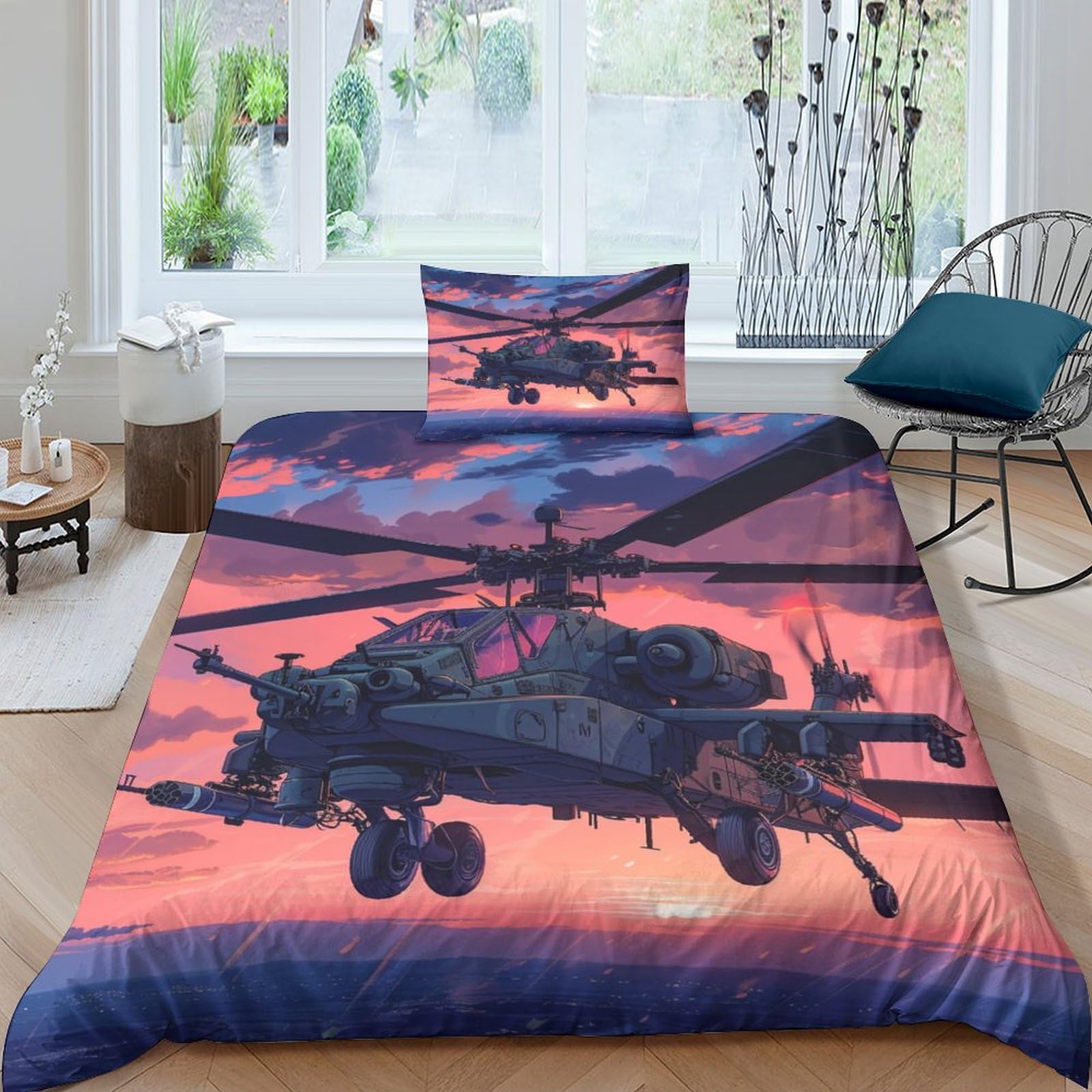 Parure de lit microfibre douce de qualité supérieure motif hélicoptère de combat