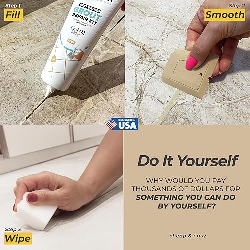 Miniatura 2 de PentaUSA Lechada para Azulejos - Reparaciones de Relleno de Lechada Grande, Kit de Reparación de Lechada de Secado Rápido, Fórmula Inodora - Incluye