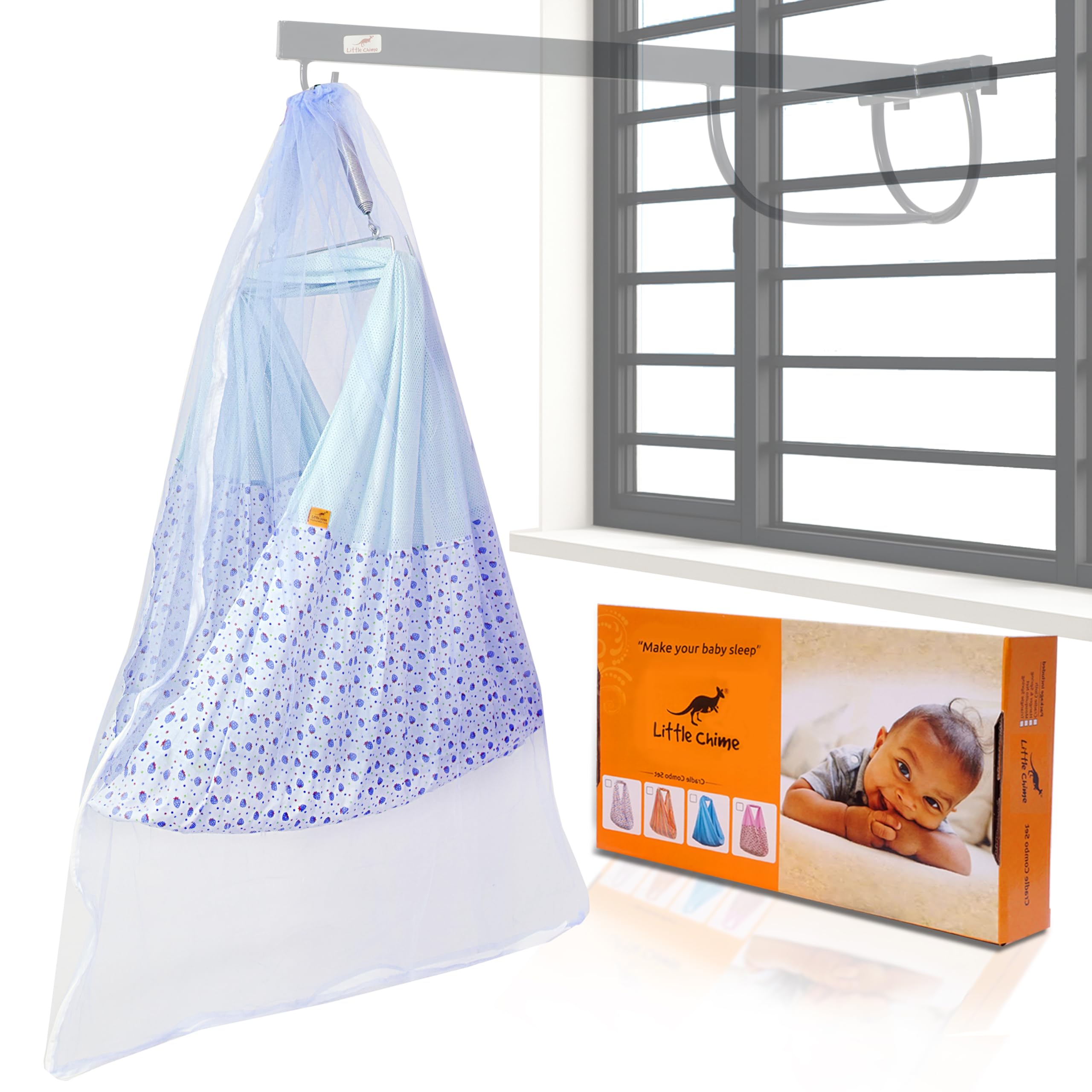 New Born Baby Swing Cradle Set with Mosquito Net and Triangle Spring Set