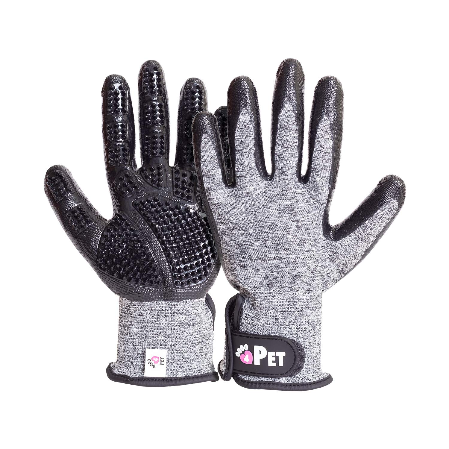 Love4PET Premium Grooming Glove - Gentle De-Shedding Brush - Efficient Pet Hair Remover Mitt - Five Finger Design - Perfect for Dog & Cat & Horses with Long & Short &Curly Fur M Grey