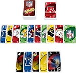 Mattel Games UNO NFL Jeu de cartes dans le stockage & L'étain de voyage pour enfants, adultes & Soirée en famille, Caractéristiques Logos of All 32 NFL Équipes & Règle spéciale avec NFL Logos de l'équipe & Règles spéciales pour les enfants, les adolescents & Soirée de jeux en famille, Âges 7+, 2-10 Joueurs (Amazon Exclusi
