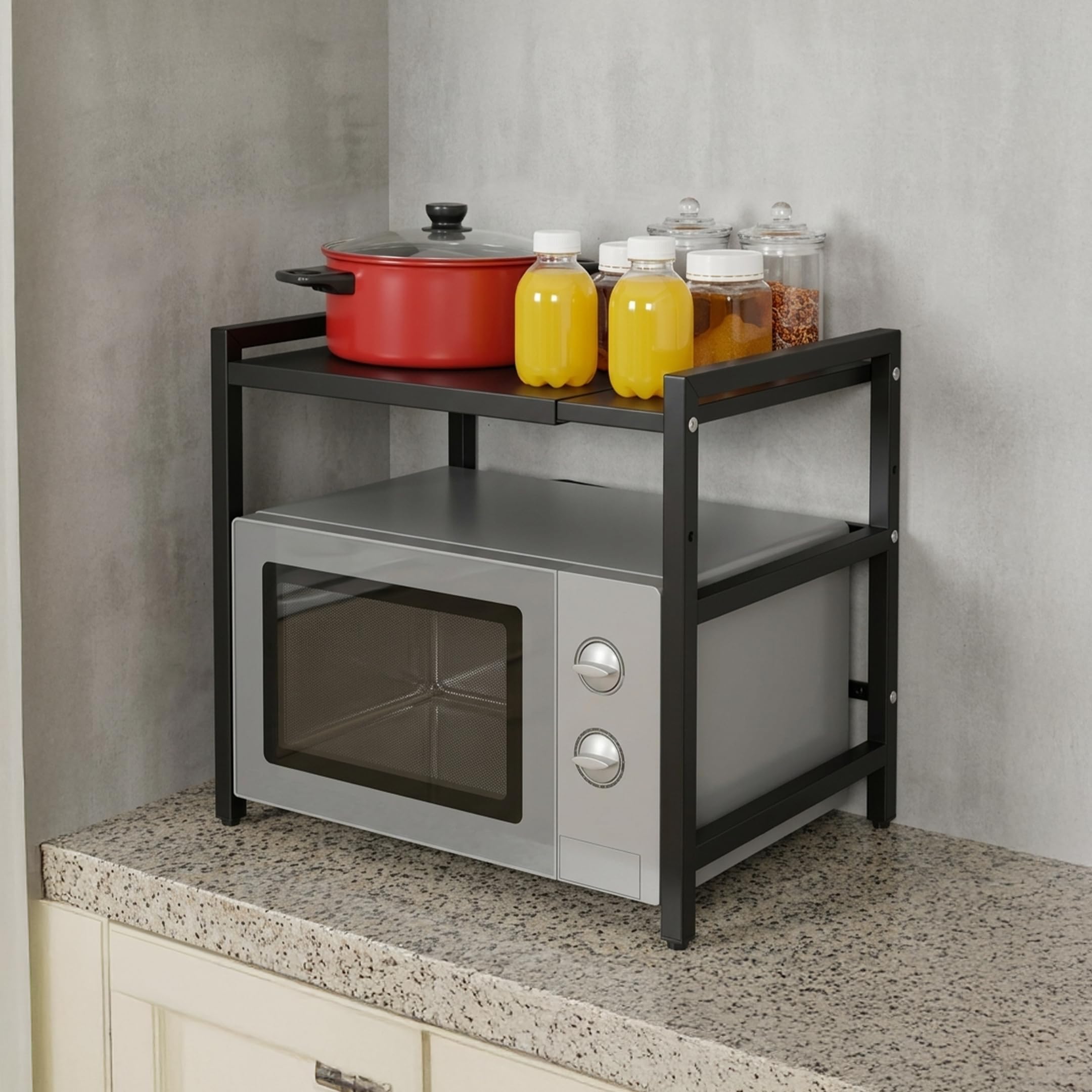 HomeEssentials Kitchen Adjustable Standing Shelving Rack, Multi-Layer Storage Organizer, Heavy Duty Metal Rack for Kitchen Countertop, Pantry, Microwave Oven & Spice Storage-image-8