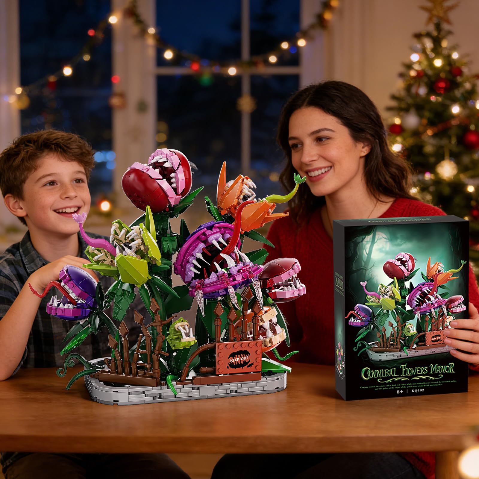 Audrey - Set di 2 blocchi per la costruzione di piante carnivore Piranha, 1266 pezzi, piccolo negozio di orrori, fiori, compatibile con Lego, kit per la costruzione di piante mostri creativi, regalo
