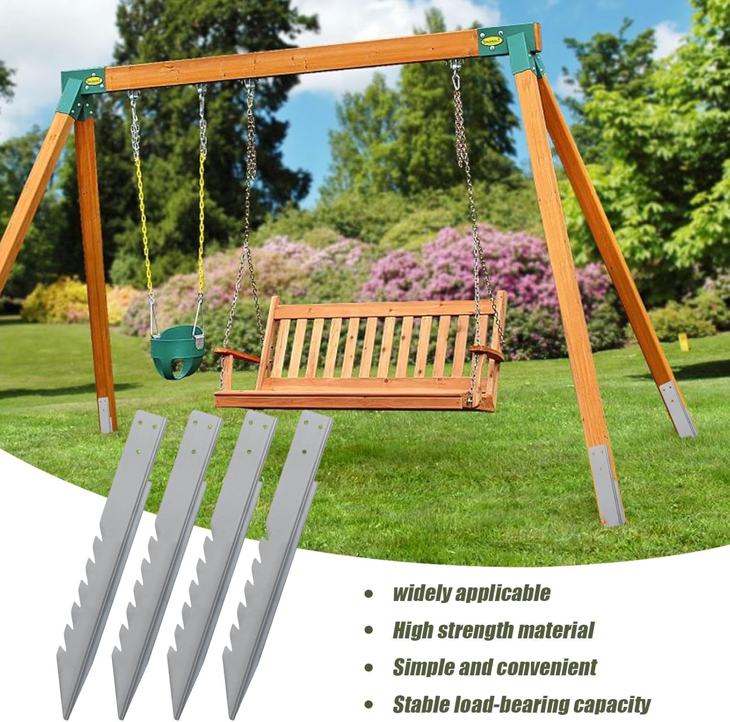 メタルフェンスポスト - 4本セット 頑丈なフェンス支柱 スイングステーク | 防錆加工スパイク 庭園 デッキ プールサイド パティ