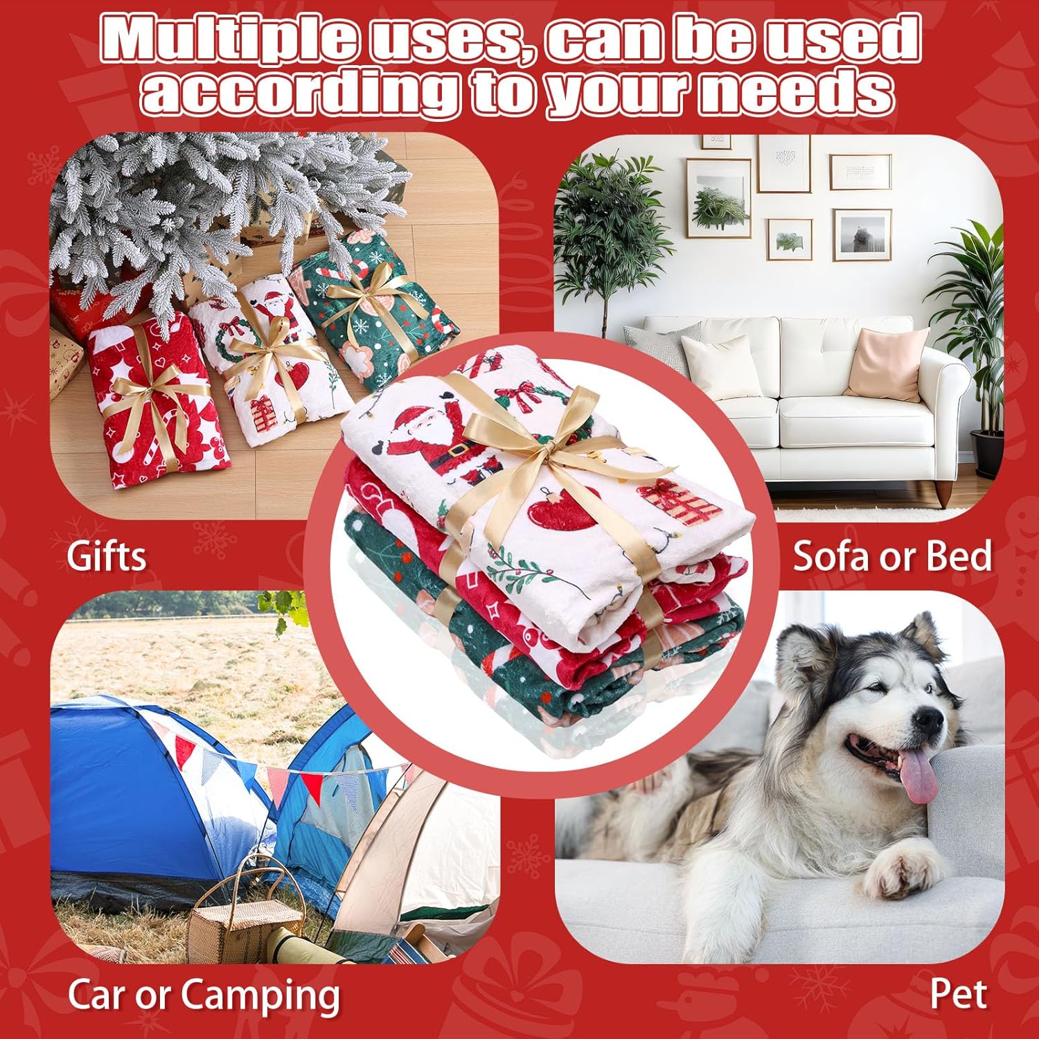 Frienda 3 Pcs Christmas Throw Blanket 50" x 60" Sherpa Fleece Flannel Plush Throw Warm Blanket Soft for Bed Sofa Car Couch Cozy Xmas Winter Decoration(Classic Style)