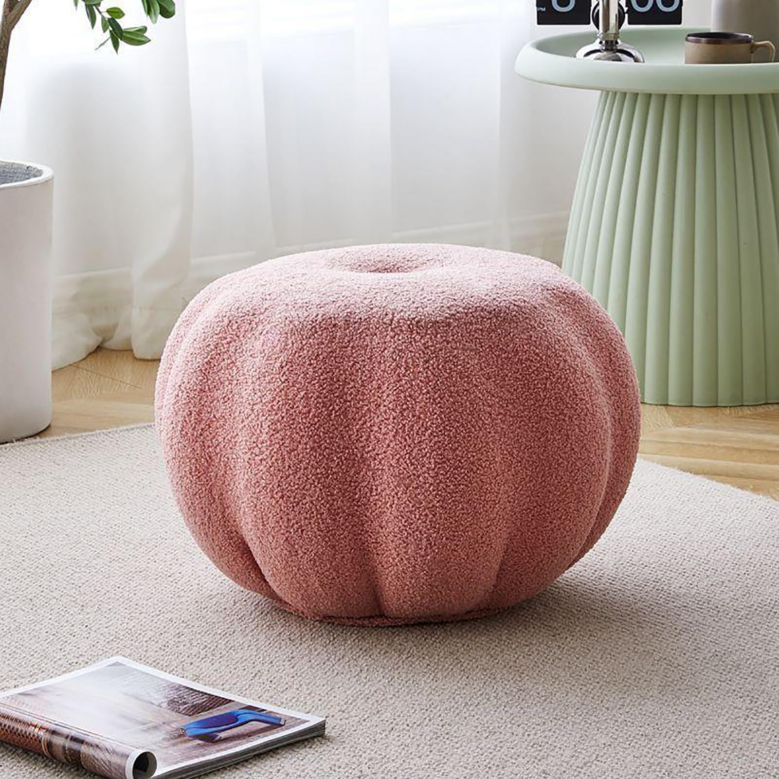 Repose-pieds en tissu moelleux rose petit pouf de coiffeuse 50 x 35 cm