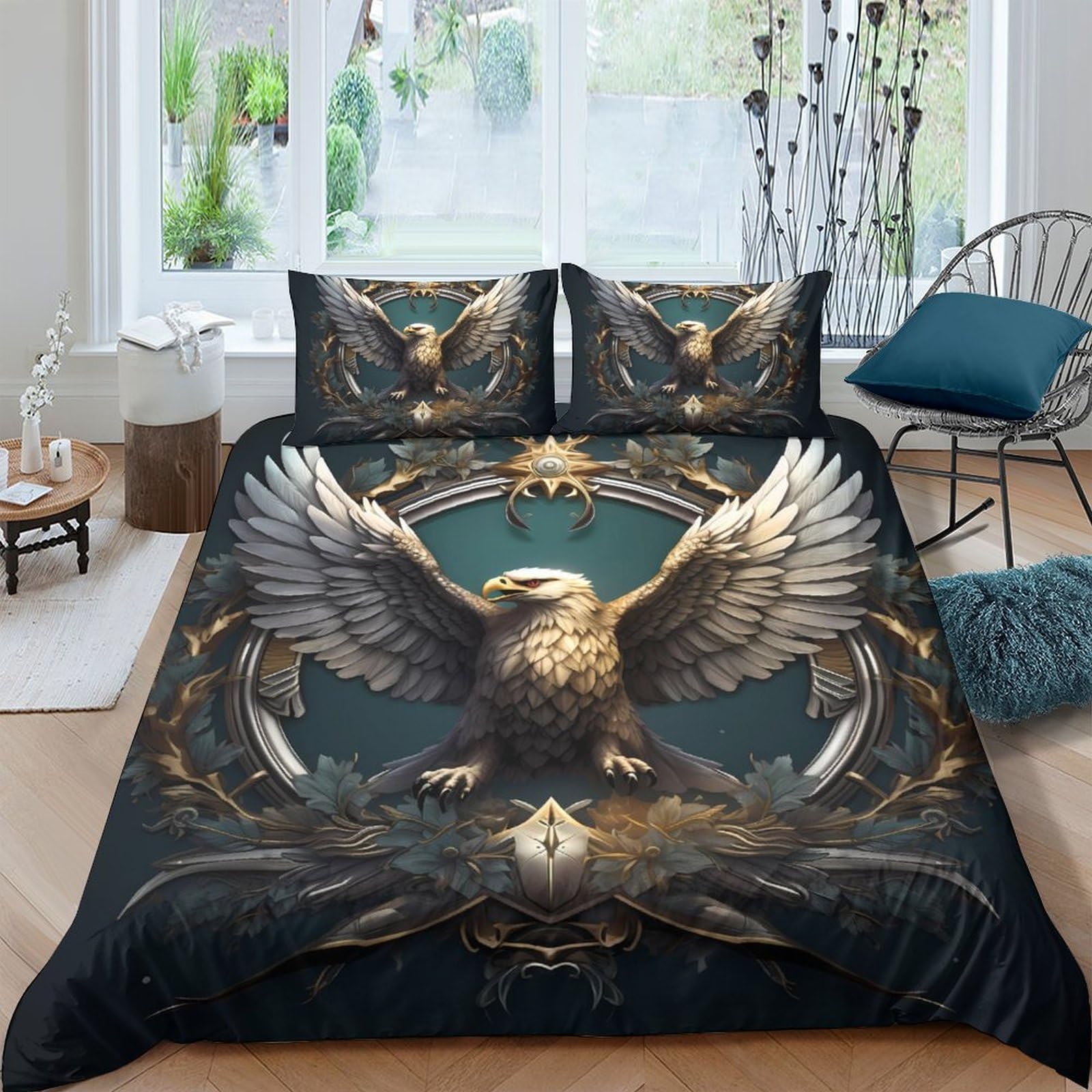 Ctjqhvkz Style-8 3D Printed Majestic Eagle Fitted Sheet Microfiber Soft Breathable Gold Crest Bed Cover For Bedroom Dorm Decor Single（135X200cm）
