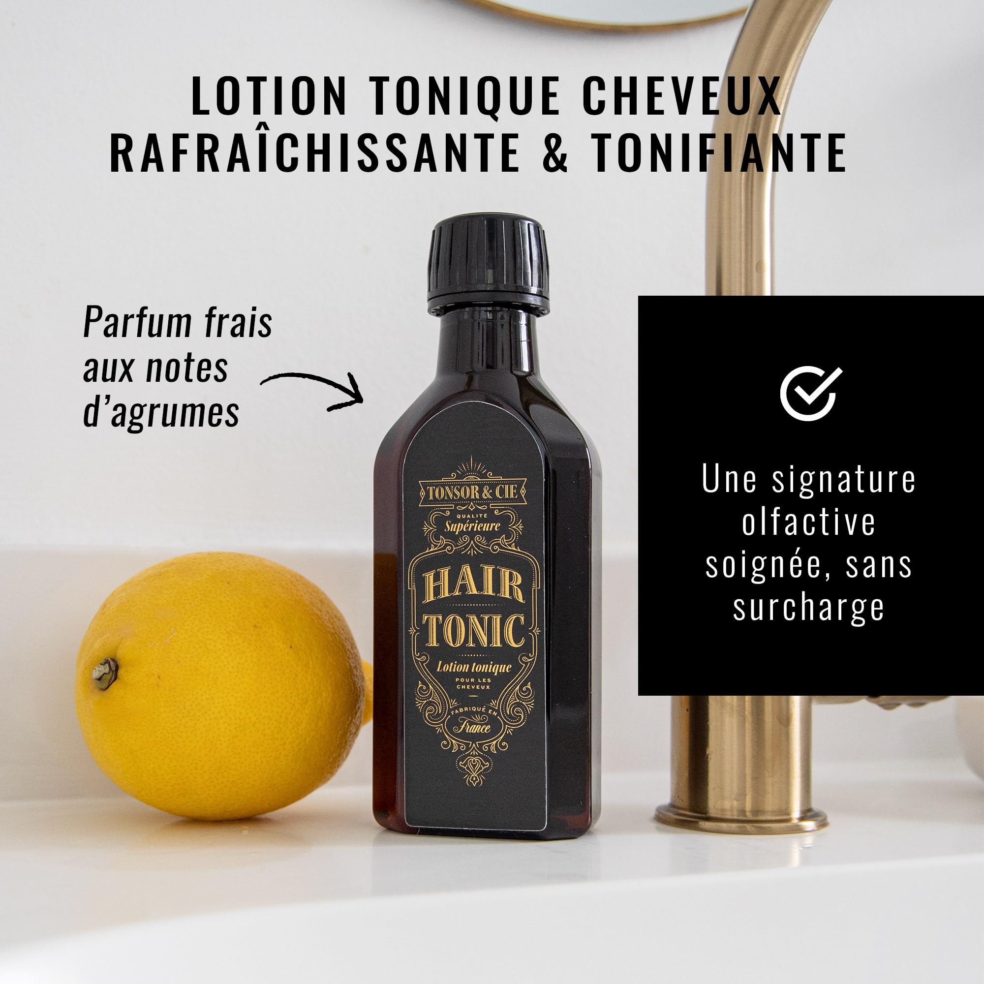 Tonsor & Cie - Hair Tonic Citrus 200 ml - Lotion Tonique Cheveux Rafraîchissante & Tonifiante - Parfume le Cuir Chevelu Sans Effet Gras - Soin Quotidien Naturel - Formulée et Fabriquée en France