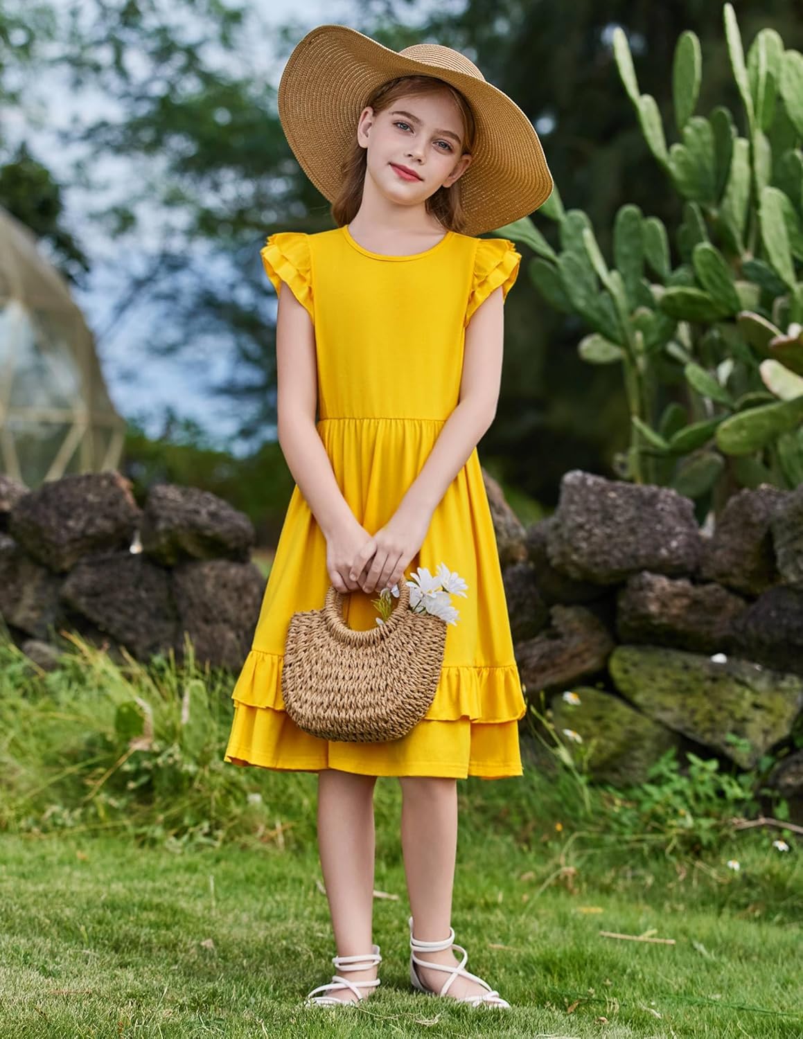 Arshiner Girls Dress Tween Boho Flutter Sleeve Tiered A Line Summer Dresses with Pockets - Image 6