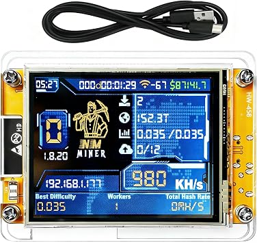 980KH/S NM Bitcoin Miner 2.8" Screen Smart Display BTC Solo Crypto Mining Machine for Home Office Use