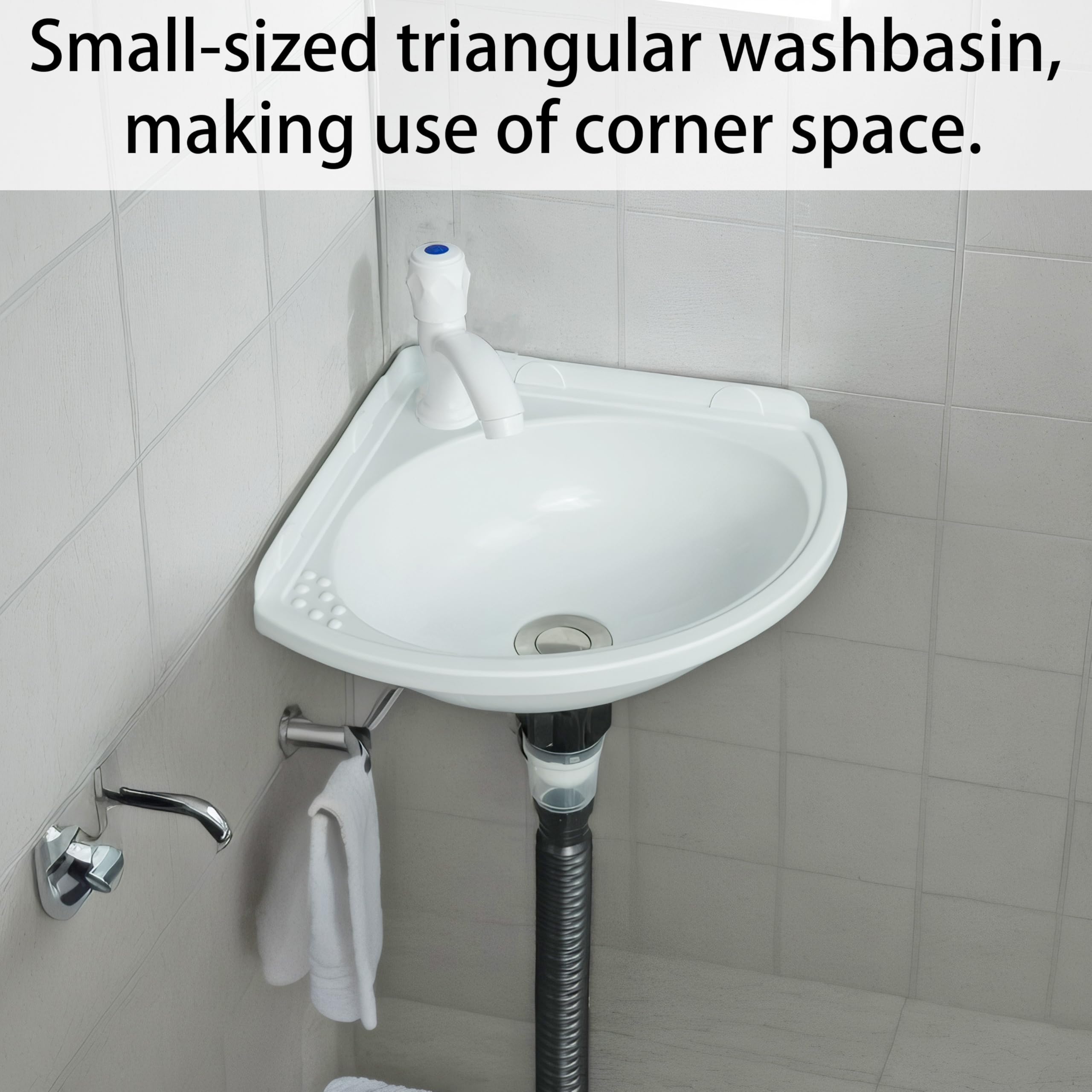 Kleines Waschbecken Wandhalterung Badezimmer Eckspüle Dreieckiges Waschbecken ohne Bohren Installation Selbstklebend 30,5 x 30,5 cm mit 3,2 cm Wasserhahnloch, Mini-Kunststoffspüle für Zuhause
