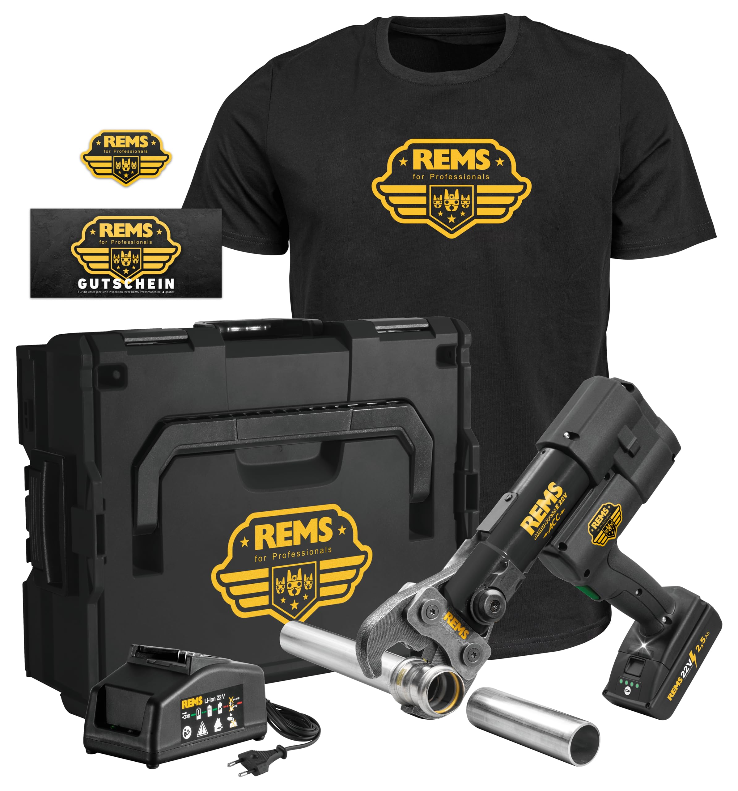 REMS Pressa a batteria E 22 V ACC Limited-Edition DEU 2024, pressa a batteria, potenza di spinta 32 kN, per pinze a pressione e anelli di pressione 576062 RLE