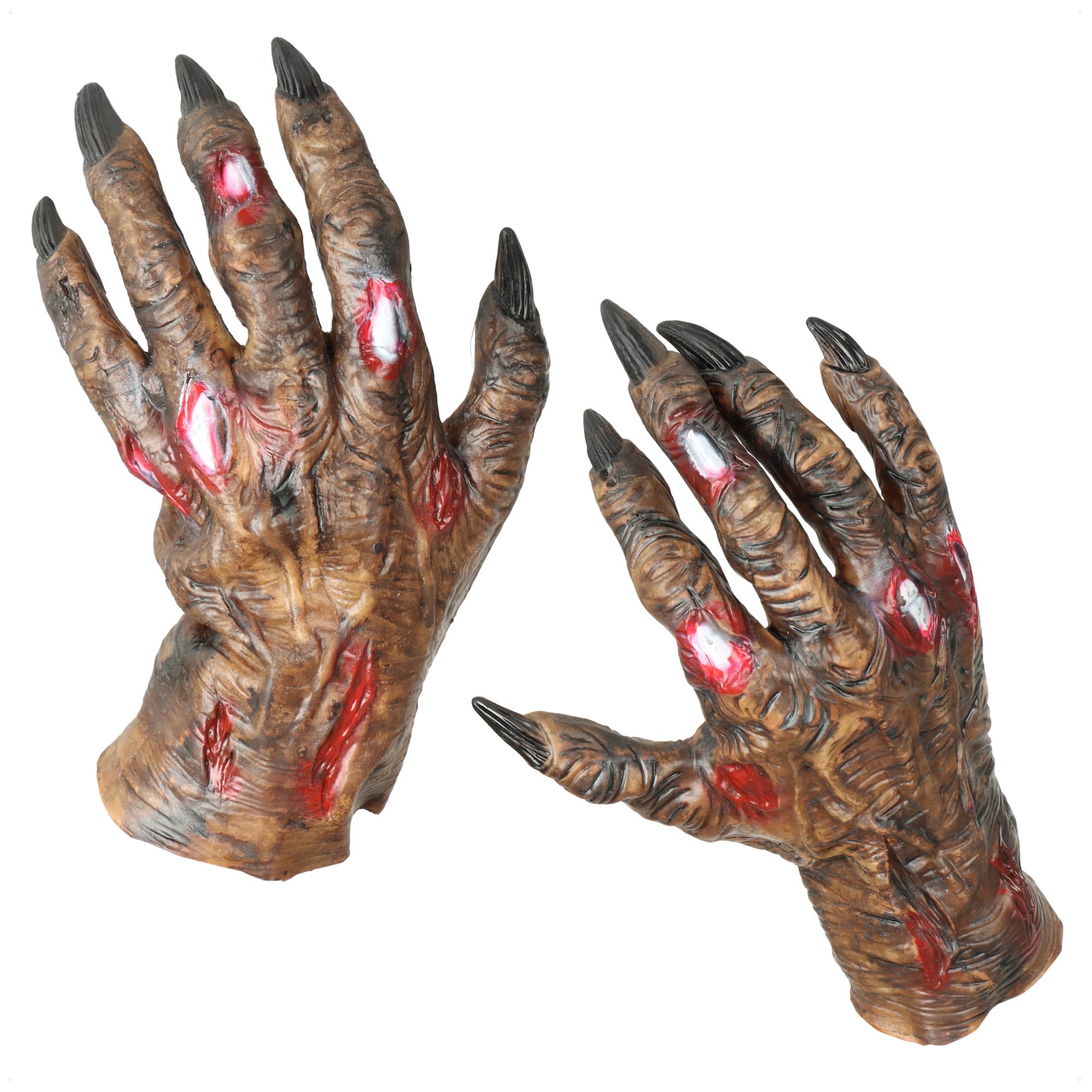 com-four Creepy zombie hands, latex gloves, realistic horror monster hands as an addition to Halloween costume, themed parties, carnival, carnival (01 piece - gloves)