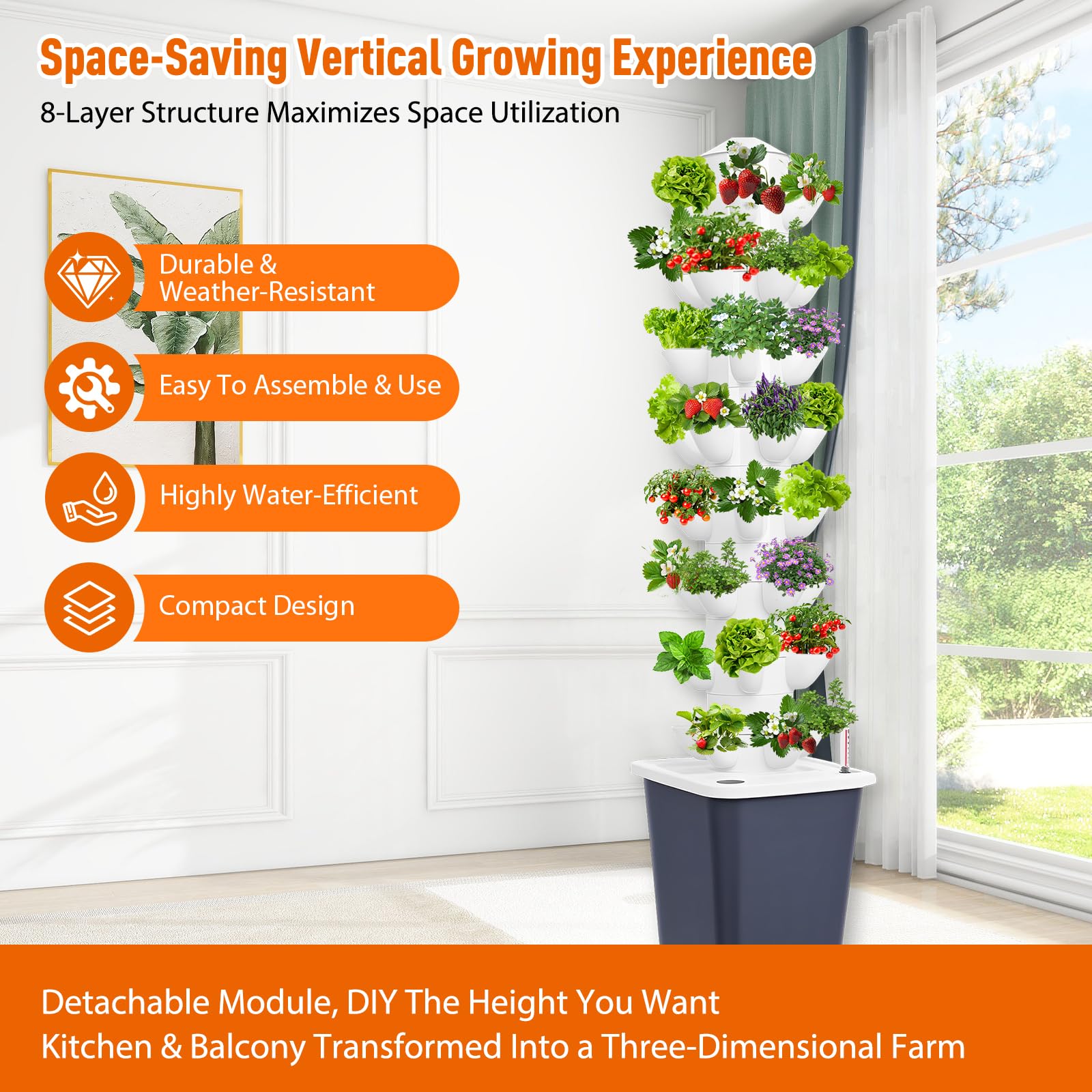 Torre Hidropónica 40 Pods, Sistema De Cultivo Vertical con Depósito 10L | Sistema Hidropónico Sin Tierra De 8 Capas Con Bomba De Agua, Kit Aeropónico Para Cultivar Hierbas, Frutas Y Verduras