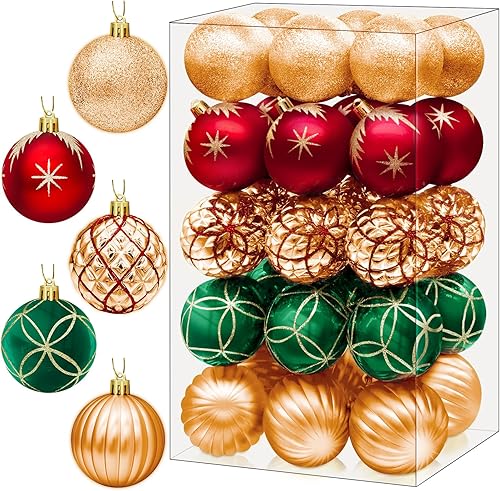 DeckTheHalls Bolas de Navidad, 30 piezas de decoración de Navidad de 2.5 pulgadas para colgar en el árbol de Navidad, adornos de bolas de Navidad