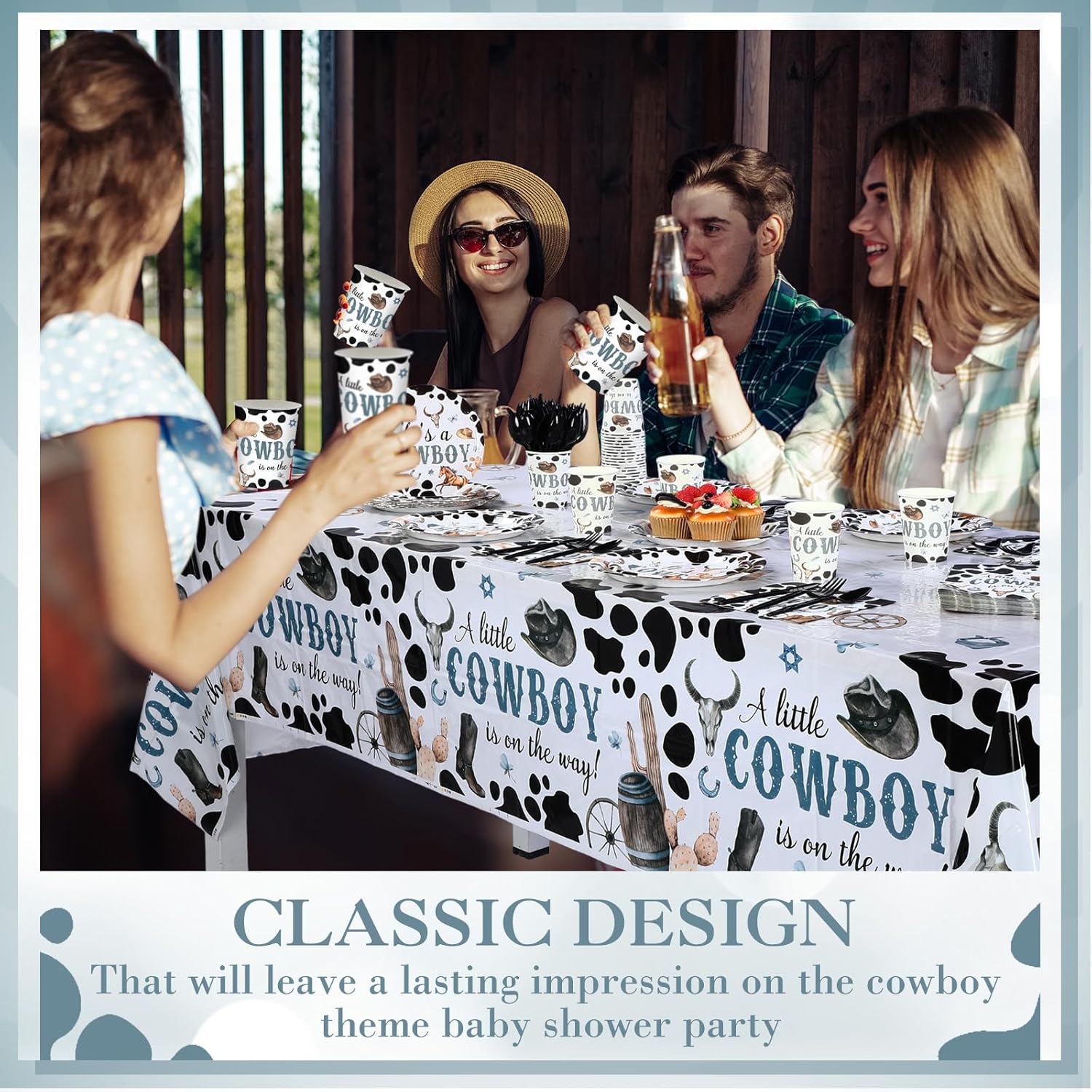 Pickmesh 194 Pcs Cowboy Baby Shower Decoration Western Tableware Set A Little Cowboy is on the Way Paper Plates Napkins Cups Tablecloth Cowgirl Party Supplies for Baby Shower Party