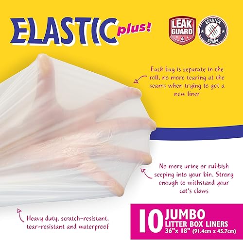 Miniatura 3 de Fresh Kitty - 10 forros para cajas de arena duraderos, fáciles de limpiar, elásticos, jumbo, perfumados, olor; bolsas para gatos y mascotas