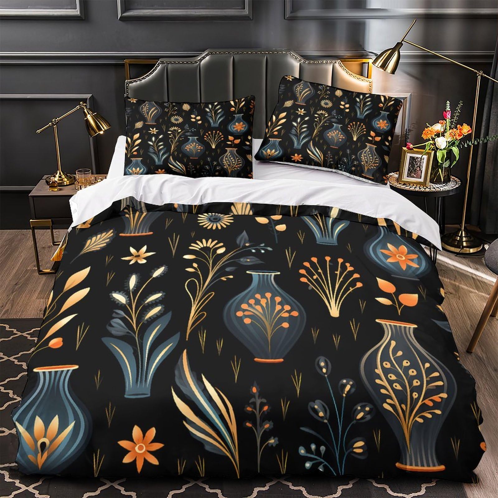Housse de couette motif botanique pour chambre de fille et ado