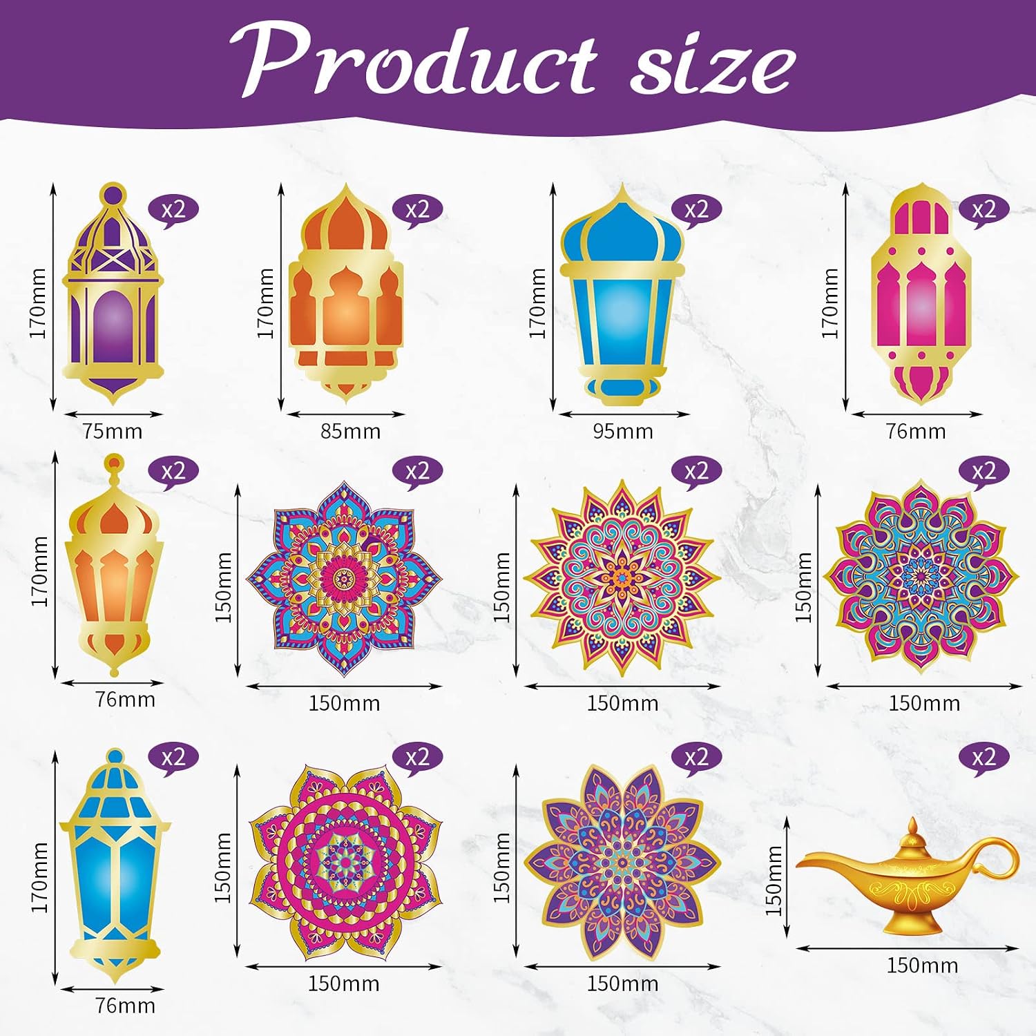 Zonon 52 Pcs Arabian Nights Party Decorations Eid Ramadan Hanging Swirls