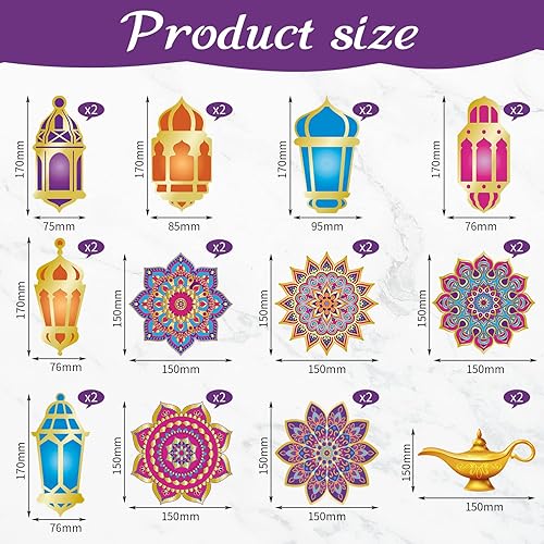 Miniatura 2 de Zonon 52 piezas de decoración de Ramadán Mubarak Noches árabes, decoración de fiesta Eid Mubarak Eid Mubarak colgantes de papel de aluminio para