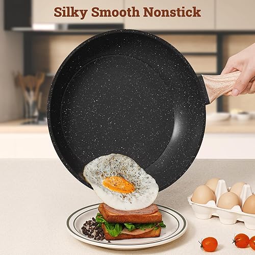 Miniatura 3 de Juego de 17 ollas y sartenes antiadherentes, utensilios de cocina de inducción antiadherentes, herramientas de cocina de granito negro no tóxico con