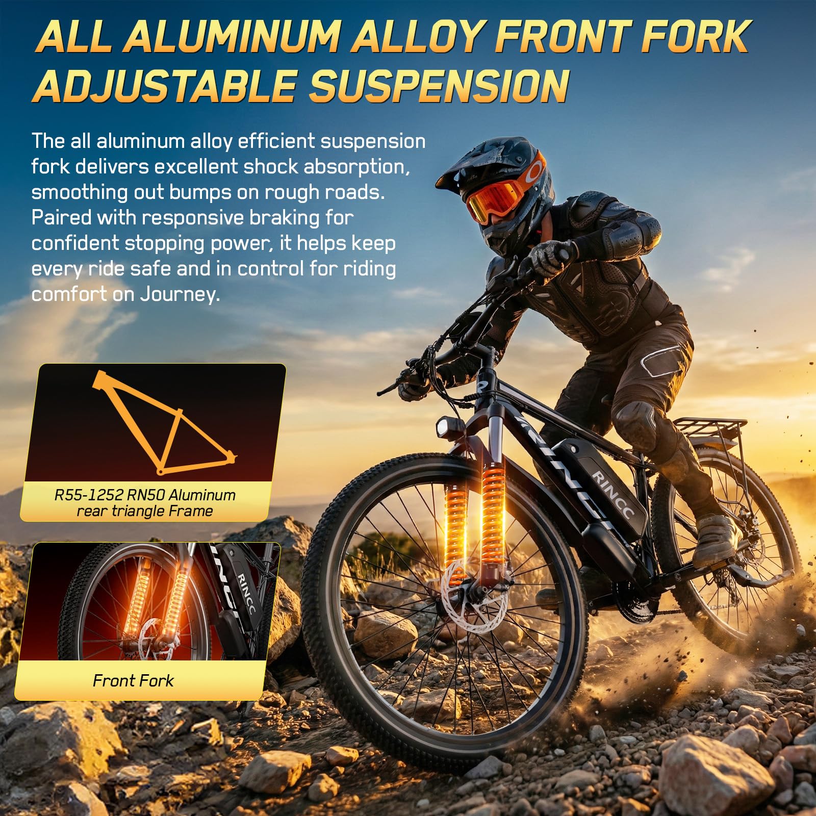 RINCC Bici Elettrica Uomo RN50, 29" Bicicletta Elettrica per Adulti 48V 15Ah Batteria con 21 Velocità con Display LCD a colori, Autonomia fino a 100 km,Motore 250W,APP,Telaio in lega di Alluminio